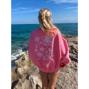 Hibiscus Pink Tropical Embroider Sweatshirt