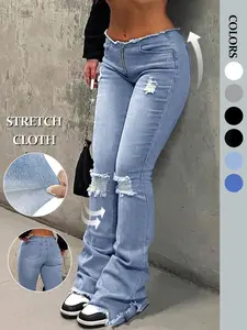 Blue High-Waisted Stretch Skinny Straight Jeans, Comfortable Denim for Daily Wear, Fashionable Street Style Casual Pants