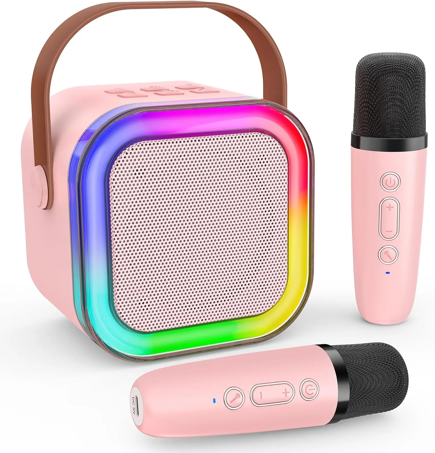 Rechargeable Mini Karaoke Machine for Kids, Bluetooth Portable Speaker with 2 Wireless Microphones, 5 Voice-Changing Effects, Christmas Birthday Gifts Girl Boys Singing Karaoke Machine for 3-12+ Year Old, best presant, for Outdoor activity/Party