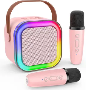 Rechargeable Mini Karaoke Machine for Kids, Bluetooth Portable Speaker with 2 Wireless Microphones, 5 Voice-Changing Effects, Christmas Birthday Gifts Girl Boys Singing Karaoke Machine for 3-12+ Year Old, best presant, for Outdoor activity/Party