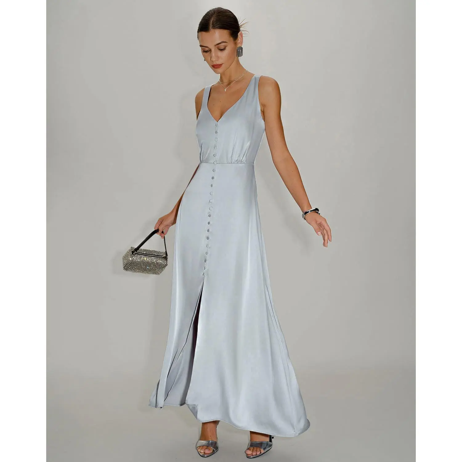 RIHOAS Women's Solid Grey Polyester Waisted Sleeveless Button A-Line Casual Maxi Dress for Lady, Party & Casual Wear - TikTok Shop RIHOAS Women's Solid Grey Polyester Waisted Sleeveless Button A-Line Casual Maxi Dress for Lady, Party & Casual Wear - TikTok Shop