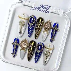 NailPhoria SAPPHIRE THRONE - Handmade Press-On Nails | Reusable, Salon-Quality, Long-Lasting, Glossy Design