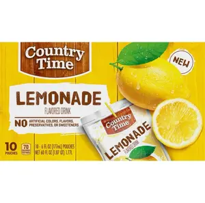 ⚫️ New Country Time Lemon Lemonade Juice Fruit Box 60 FL OZ (10 Pouches)