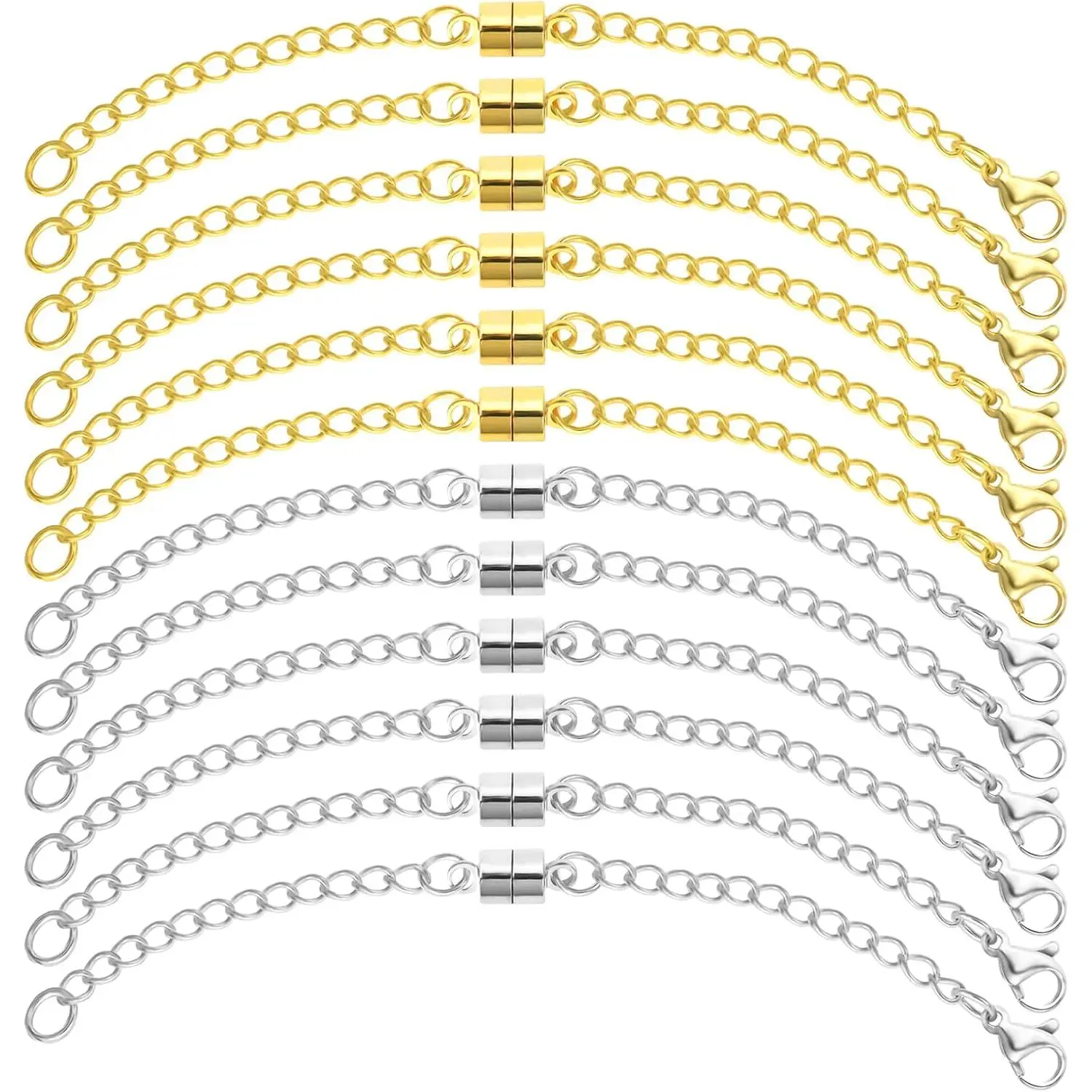 Necklace Extender Magnetic Necklace Clasp Silver and Gold Chain Extenders for Necklaces,Adjustable Sturdy Magnetic Necklace Clasps and Closures with Lobster Clasp