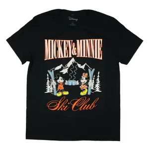 Disney Mickey and Minnie Ski Club Men's Character Design Adult Short Sleeve Tee (3X-Large)