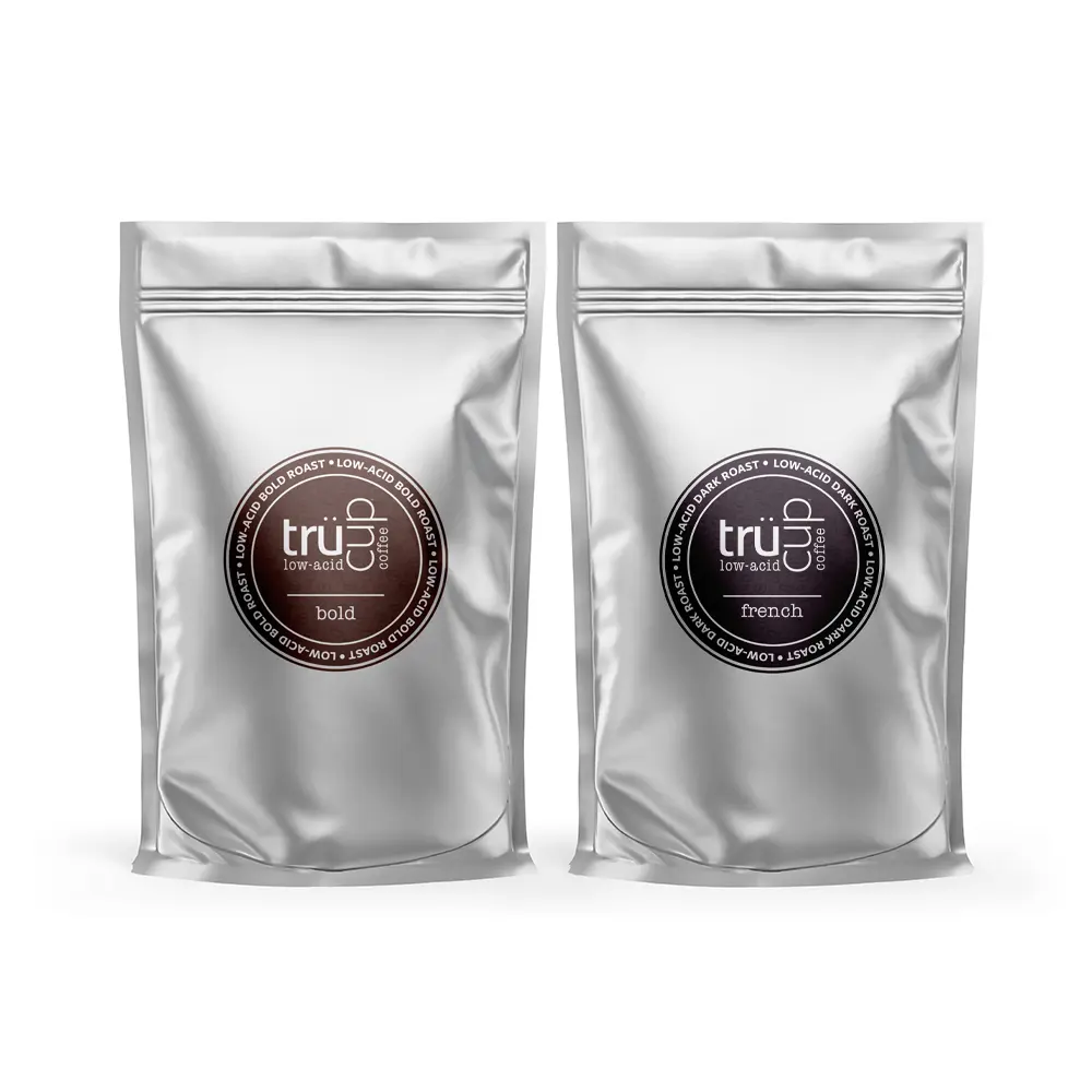 trücup Low Acid Ground Coffee Sample Pack, Dark Side – Bold & French Roast Drip Grind, 3 oz Each – Try Stomach-Friendly Dark Roast Coffee