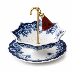 Blue and White Porcelain Umbrella Tea Strainer Ceramic Loose Leaf Tea Filter Tea Ceremony Accessory for Tea Table Decor