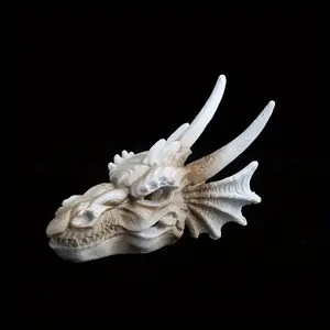 Vintage Dragon Head Skeleton Statue, Resin Material, Antique Finish, Detailed Design, Halloween & Christmas Decor, Home Office Display