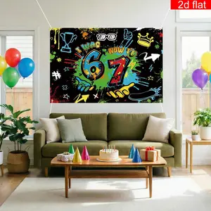 2D Flat, 1pc "I WAS 6 NOW I'M 7" Birthday Banner - 6th to 7th Year Age Decoration with Handprint & Paint Splatter Backdrop Suitable for & Parties,, Photo Background for 6-7 Year Olds, 2D Flat