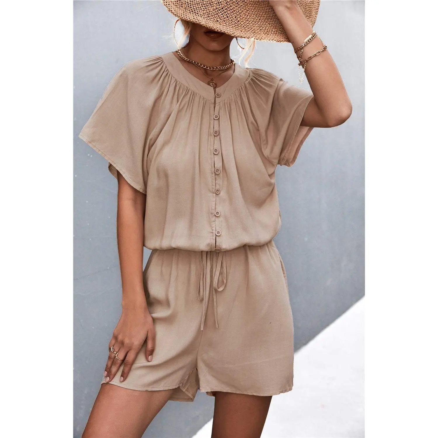 Buttoned Gather Detail Romper