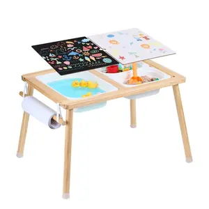 VEVOR Sensory Table and Chairs Set, Toddlers Activity Table with 2 Stools, 2 Storage Bins Paper Roll Holder, Indoor/Outdoor Play Sand and Water Table, Wooden Kids Sensory Table - Gift for Boys Girls