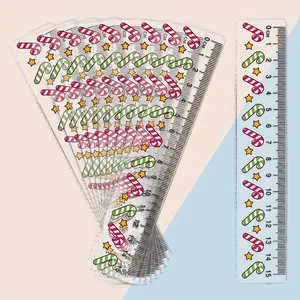 10PCS Christmas Theme Plastic Rulers 15cm, Side Features a Serrated Structure, Transparent, Easy to Read Design, Office Supplies, Precision Measuring, Sleek Appearance, Clear Printing