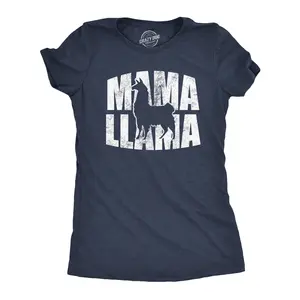 Womens Funny T Shirts Mama Llama Cute Mothers Day Gift Tee for Moms Funny Womens T Shirts Cute Vintage Fashion Casual Ladies T-Shirt Gift Mother's Day Tops for Women Funny Animal Top Women's Novelty Tees Navy -