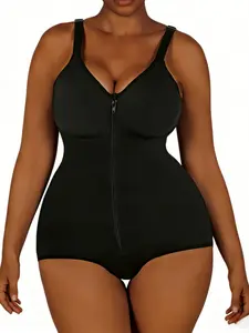 1 Count Women's Chest Coverage Shapewear, Colombian Shapewear, Adjustable Thin Strap Body Shaper, Secure Zipper With Inner Single Hook Jumpsuit, Fajas, Triangle Open Crotch Shapewear Bodysuit, Solid Color Seamless Bodysuit, Ideal For Daily Wear