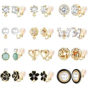 YADOCA Comfortable Clip on Earrings for Women Sparklrd Crystal Clip Earrings CZ Cute Butterfly Flower Pearl Clip on Earrings Non Piercing Jewelry