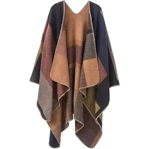 Women's Warm Shawls Wraps Open Front Cardigan Vintage Pattern Poncho Cape Sweater Coat
