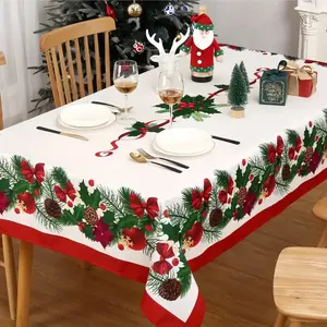 Washable Polyester Christmas Rectangular Tablecloth – Easy-Care Holiday Dining Décor for New Year Parties & Dinners