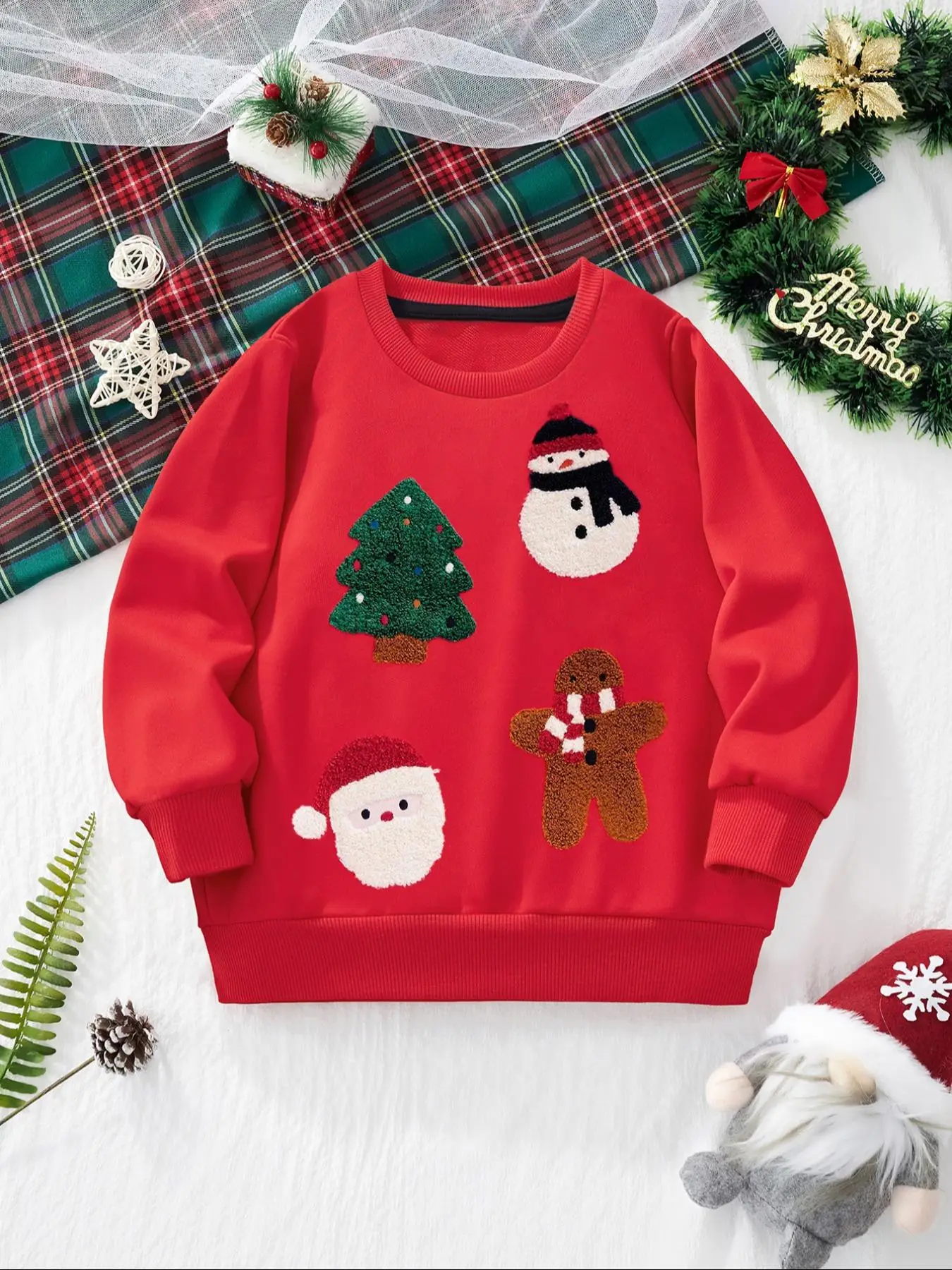 Boy's Christmas Pattern Embroidery Long Sleeve Sweatshirt, Casual Comfy Top for Fall & Winter, Kids Clothes for Daily Wear