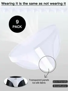 Men’s Ice Silk Mesh Patchwork Briefs, Sheer Trim, Breathable, Easy Care, Fitted, All Seasons, Casual Style, 9/6/3/1-Pack, Multi Options