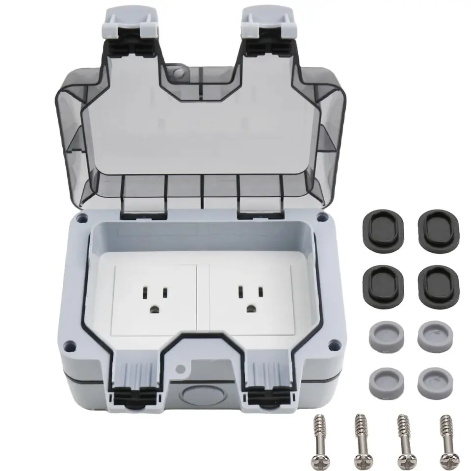 Outdoor Power Socket 15A Outdoor Lock Cover Garden Waterproof Socket Dual Plug