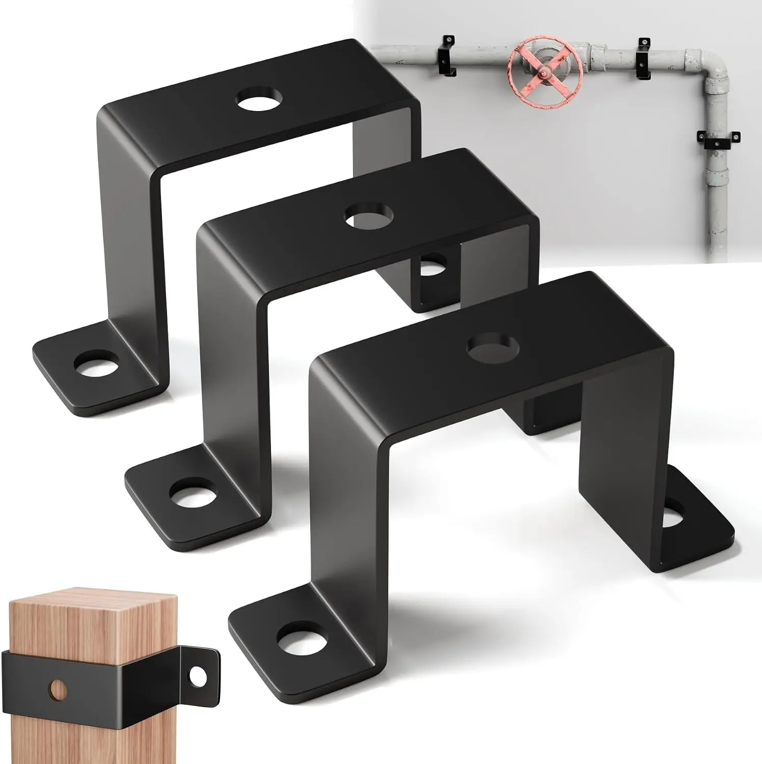 3 Pack 2x2 Square Tube Strap Clamps, U Brackets for Posts