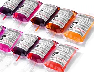 Blood Bags for Drinks, 10 IV Bags for Halloween Party Decoration, Reusable Drink Pouch for Live Blood of Theme Parties, Masquerade,Vampire,Zombie,Nurse...