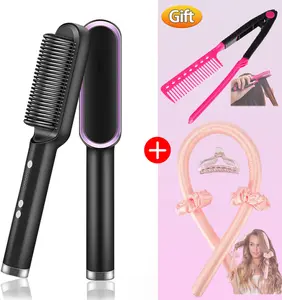 Four in One Professional Ion Straight Hair Comb Fast Heating Ceramic Comb with Automatic Locking & Closing Anti Scald Design Quick Styling Hot Comb 110V/220V Gift Included