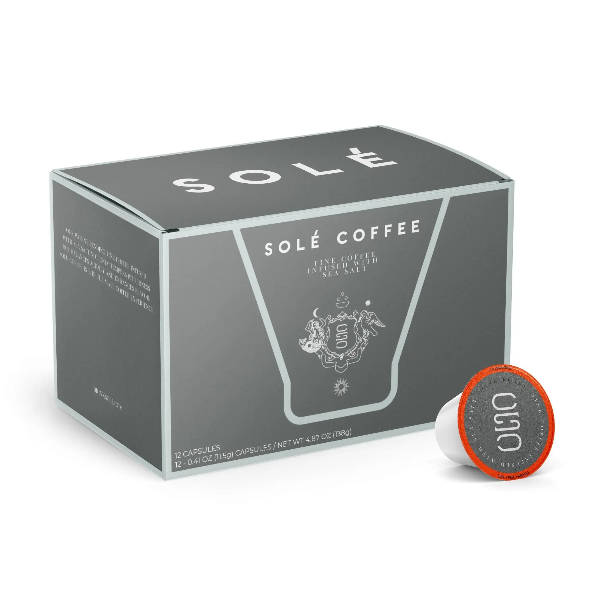 Solé Coffee | Dark Roast Salted Coffee Pods w/ Celtic French Grey Sea Salt for Keurig K-Cup Brewers Sugar Free Natural Keto Craft Bottle Instant Pack Organic Beverage Bean Milk