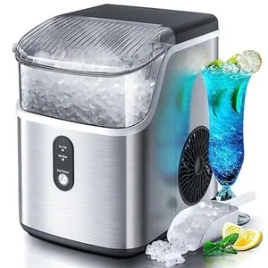 Antarctic Star Nugget Countertop Ice Maker with Soft Chewable Pellet Ice, Pebble Portable Ice Machine, 34Lbs/24H, Self-Cleaning, Sonic Ice Maker, One Button Operation, for Kitchen,Office Stainless Steel (Silver)
