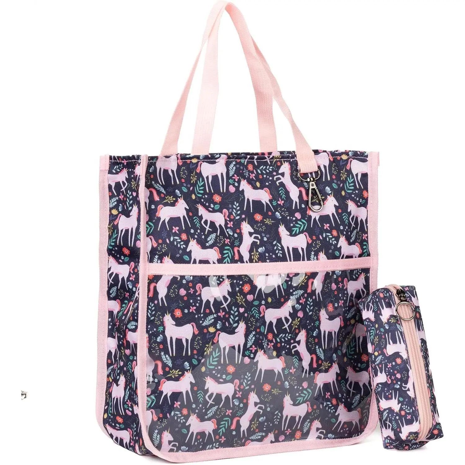F-LBK27 Kids Cute Tote Bags for Boys Girls Ages 4-16,Handbags with Pencil Case, Book Tote Bags with Zipper for School and Playtime (pink)