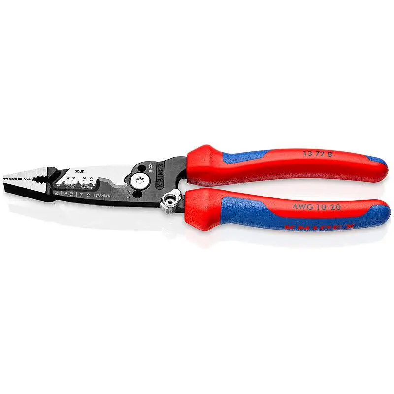 Knipex Tools KX13728SBA Forged Steel Wire Strippers, 8 in. - 12-20 AWG Solid/Stranded Specialty Hand Tool with Conduit Reaming, 0.61 lbs