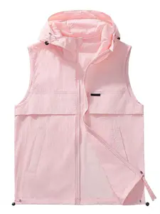 Men's Solid Color Pocket Zip Up Hooded Vest Jacket, Regular Fit Casual Breathable Cozy Comfortable Outerwear for Summer, Clothes for Outdoor Activities, Menswear, everyday wear, seasonal essential, wardrobe staple