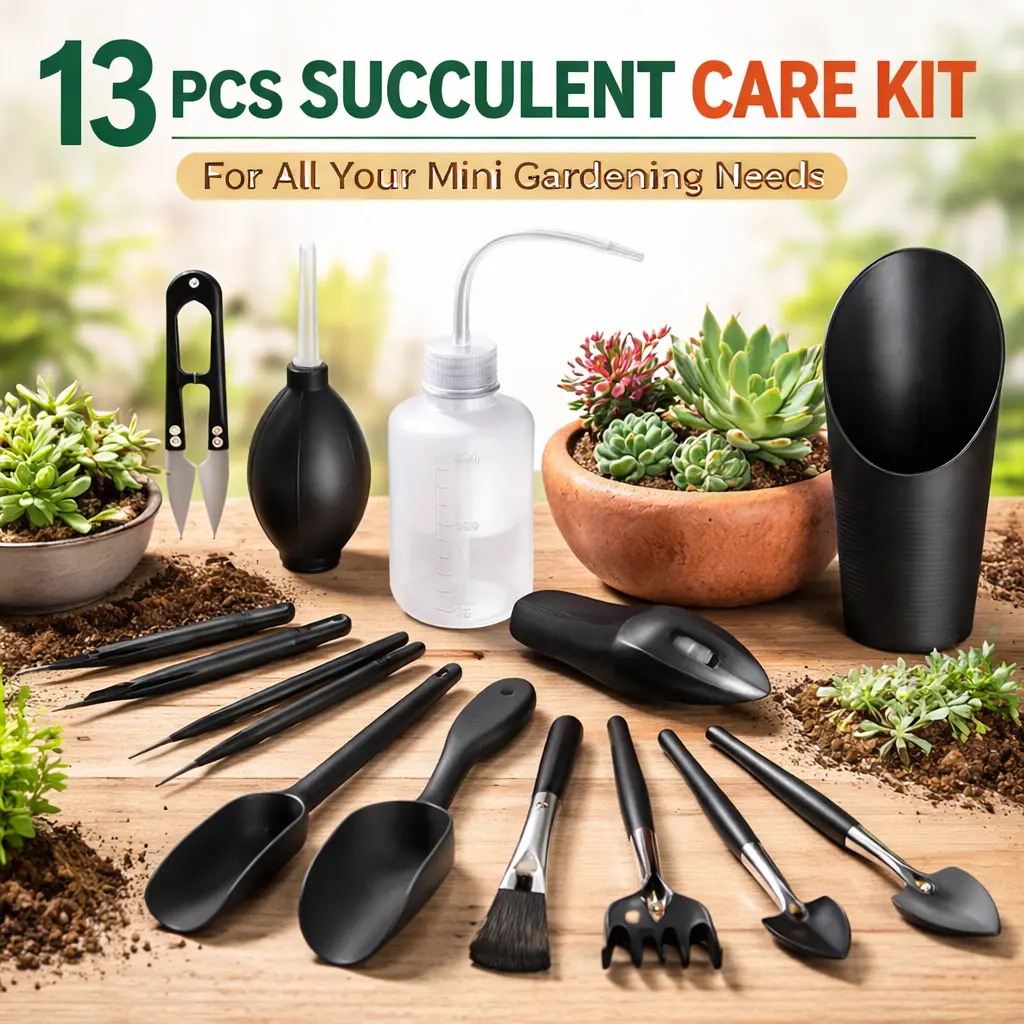 13-Piece Succulent Tool Set – Mini Garden Transplanting Kit with Essential Care Accessories for Succulents, Bonsai & Indoor Plants – Perfect for Repotting, Pruning, Watering & Cleaning