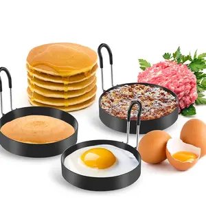Stainless Steel Egg Rings for Frying, Round Egg Cooker Ring with Silicone Handle, Nonstick Mold for Griddle Breakfast Cooking