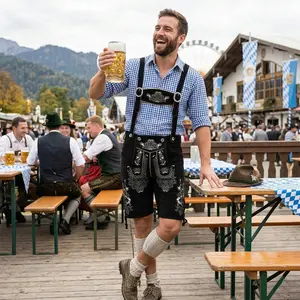 Black Traditional Bavarian Cowhide Suede Lederhosen Shorts for Oktoberfest, Christmas & Carnivals