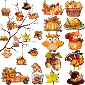 Wooden Hanging Ornament, 24pcs/set Fall Themed Hanging Decoration, Harvest Signs Hanging Decorations, Thanksgiving Ornaments for Autumn Home Decor