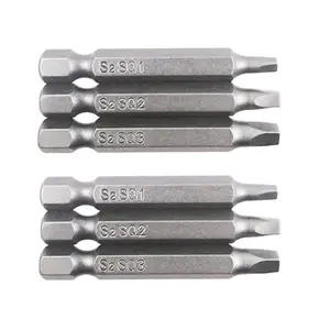 6 count Square  Bits, 1/4 inch Hex Shank S2 Steel Square SQ1 SQ2 SQ3 Drill Bits   Bit Set, 50mm Length