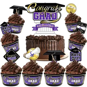 Purple Graduation Cake Topper & Purple Graduation Cupcake Toppers Kit