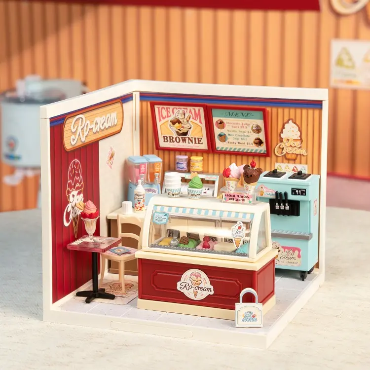 Rolife DIY Miniature Dollhouse Kit Super Store Series Plastic Building Blocks Kits Mini Dollhouse Craft Hobby Kids Playhouse Pretend Play Set（Flavorful Ice Cream)