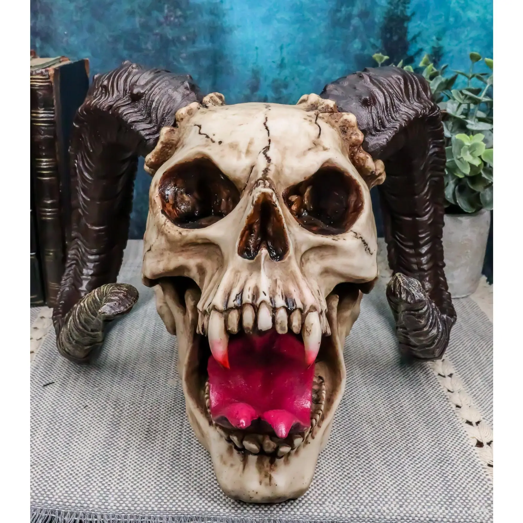 Large Bizarre Demonic Krampus Ram Horned Skull Statue Gothic Figurine Halloween