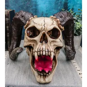 Large Bizarre Demonic Krampus Ram Horned Skull Statue Gothic Figurine Halloween