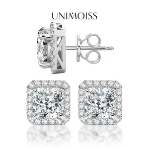 UniMoiss Radiant Cut VVS Moissanite Stud Earrings Daily Costume Jewelry Accessories Perfect Birthday Anniversary Gift for Women Wedding Set