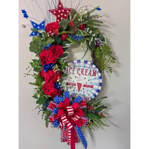Patriotic Ice Cream Swag | Americana Summer Door Decor | Red White and Blue Front Door Swag