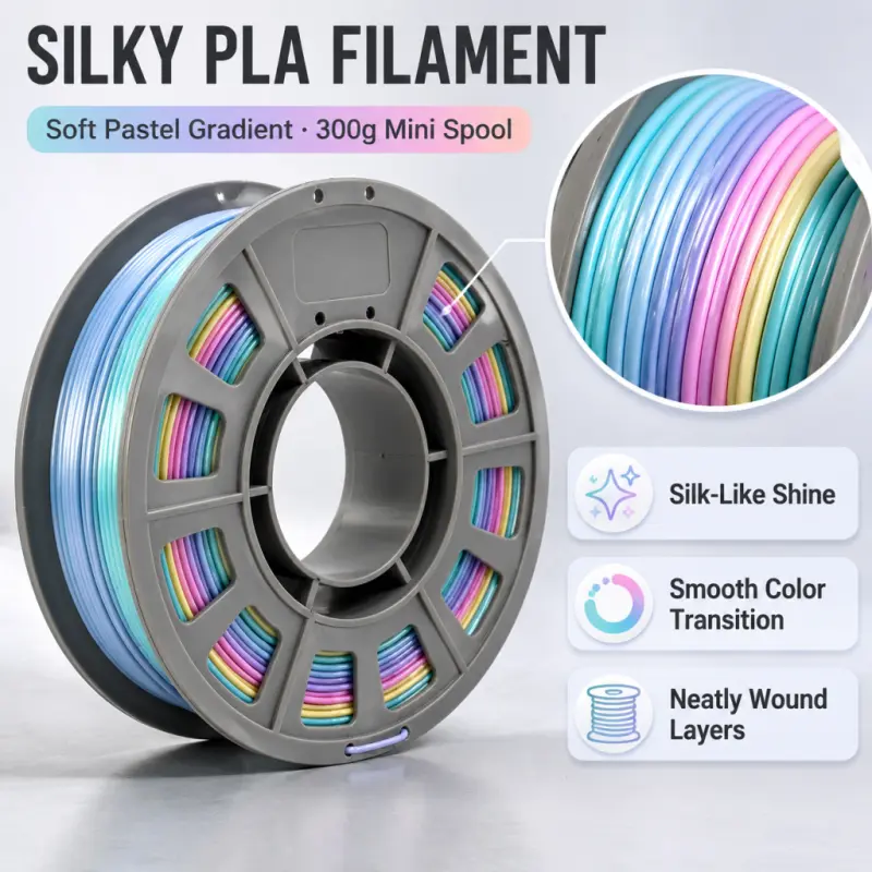 Aurora Purple-Pink Gradient PLA 3D Printing Filament 1.75mm, Biodegradable Iridescent Seamless Color-Shifting, 0.66 lbs (300g) Tangle-Free Compact Spool, Low-Warp for Fairy-Style Miniatures, Cosmic Themed Crafts & All Mainstream Desktop FDM 3D Printers