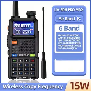 UV-5RH portable handheld walkie talkie with 15W high power, 6 frequency bands, wireless replacement frequency, 999CH transceiver, ham two-way radio is an essential equipment for outdoor camping, wilderness exploration, and convoy transportation