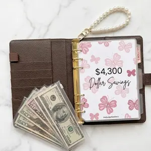 New A5 $4,300 Dollar Savings with Zip Envelopes Pink Butterfly Design Money Tracking Sheets