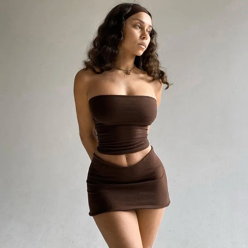 Y2k New Sexy Women Skirt Fashion Solid Color Tanks Package Hip Short Skirts Female Spring Summer Slim Mini Skirts Tube Tops Sets