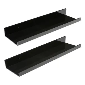 REGALWOVEN Acrylic Floating Shelves for Wall, Clear Acrylic Shelves for Bathroom Living Room and Kitchen Room Wall Display Shelf 2 Pack Black
