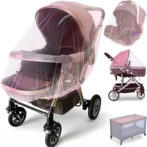 Durable Baby Stroller Mosquito Net (2 Pack) - Universal Elastic Edge Mesh Cover for Bassinets, Cradles, Playards, Car Seats & Mini Cribs |   Breathable Travel Essential Newborn Protection (Pink)