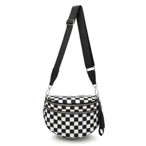 【Clearance sale】Women's Fashionable Checkerboard Pattern Zipper Shoulder Pack Casual Versatile Crossbody Bag for Daily Use Trendy All-match Fanny Bag with Soft Leather Material